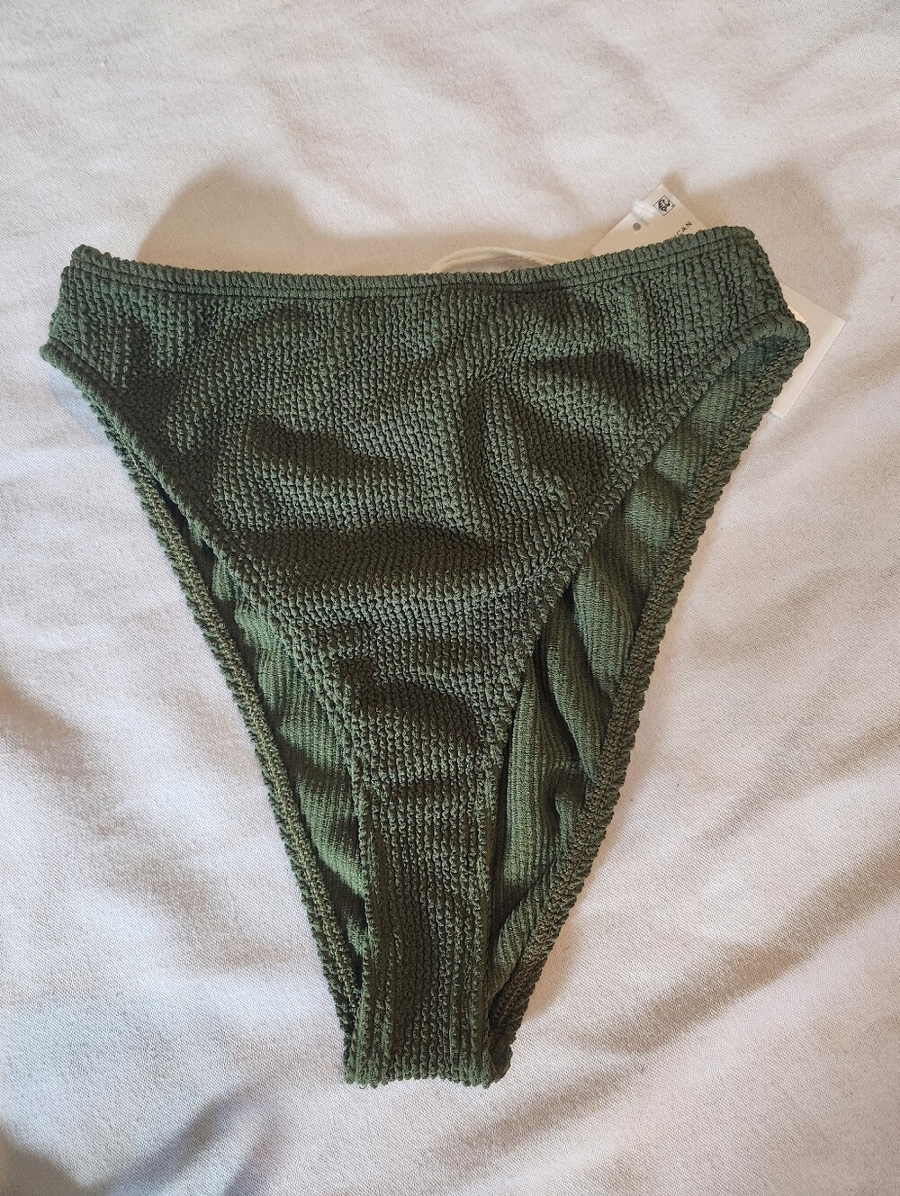 Good American Always Fits Green Crinkle Bikini Bottom Size 1/2 NWT